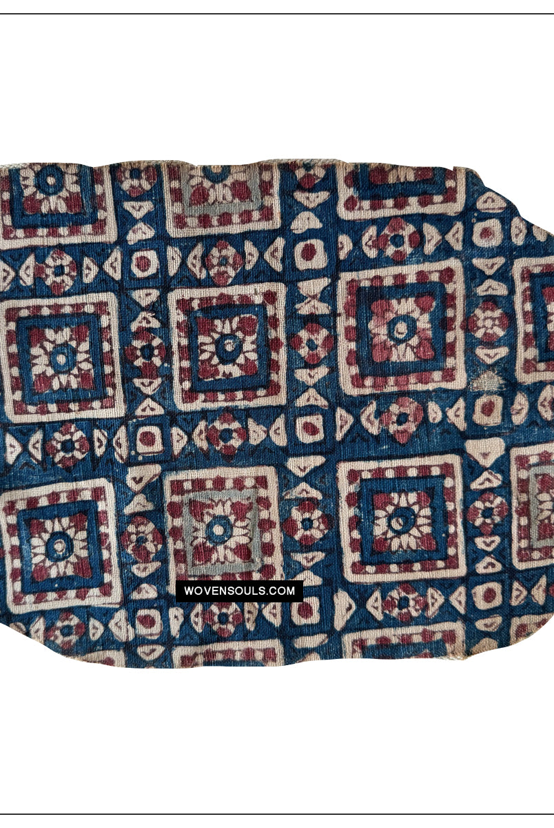1904 SOLD Antique Indian Trade Textile Patola Print Toraja Fragment - Blue