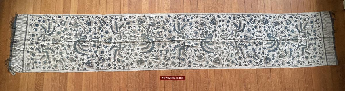 1033 Antique Java Batik Art on Silk Shawl Stole-WOVENSOULS Antique Textiles & Art Gallery