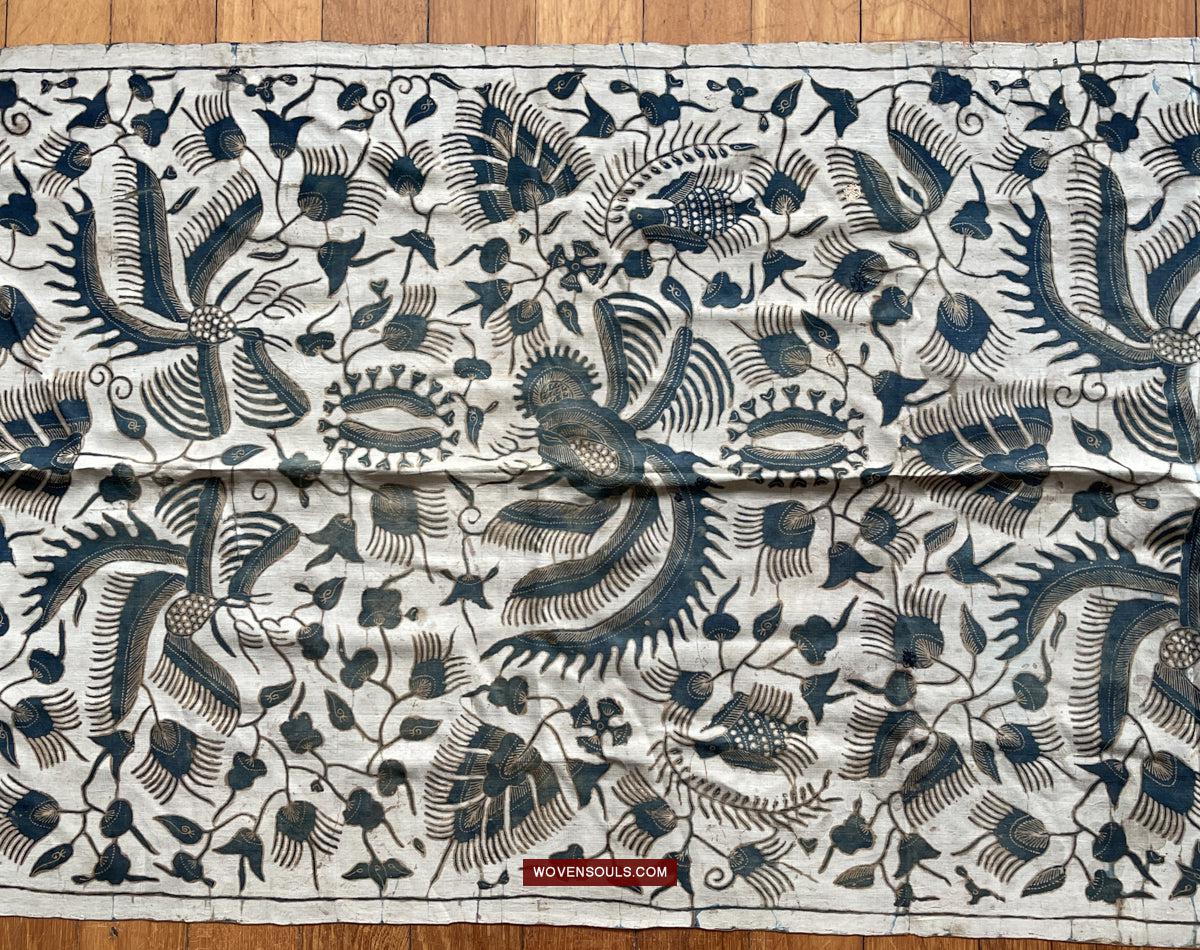 1033 Antique Java Batik Art on Silk Shawl Stole-WOVENSOULS Antique Textiles & Art Gallery