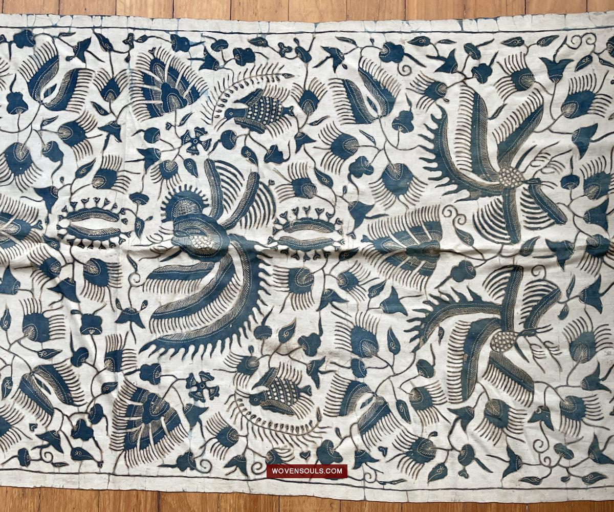 1033 Antique Java Batik Art on Silk Shawl Stole-WOVENSOULS Antique Textiles & Art Gallery