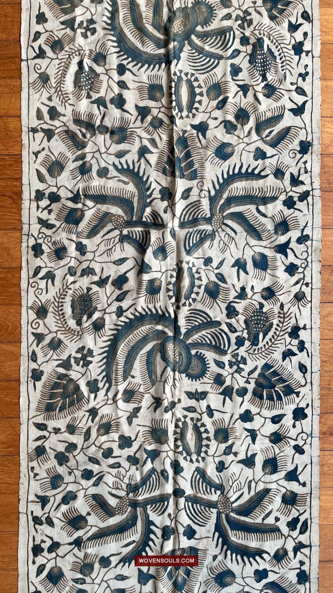 1033 Antique Java Batik Art on Silk Shawl Stole-WOVENSOULS Antique Textiles & Art Gallery