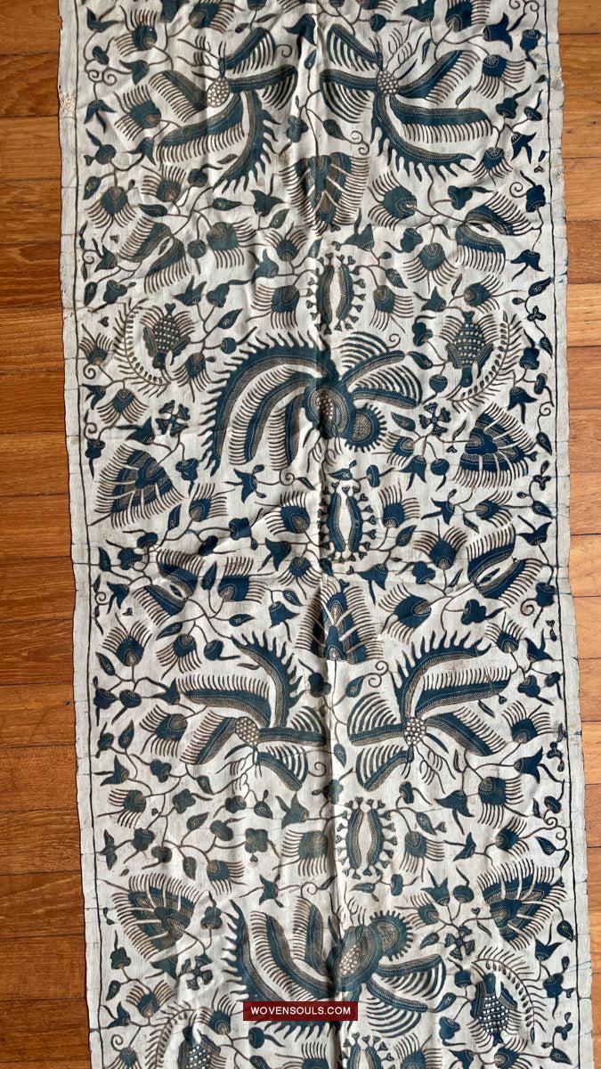 1033 Antique Java Batik Art on Silk Shawl Stole-WOVENSOULS Antique Textiles & Art Gallery