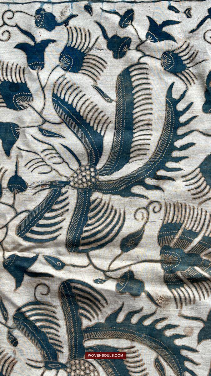 1033 Antique Java Batik Art on Silk Shawl Stole-WOVENSOULS Antique Textiles & Art Gallery