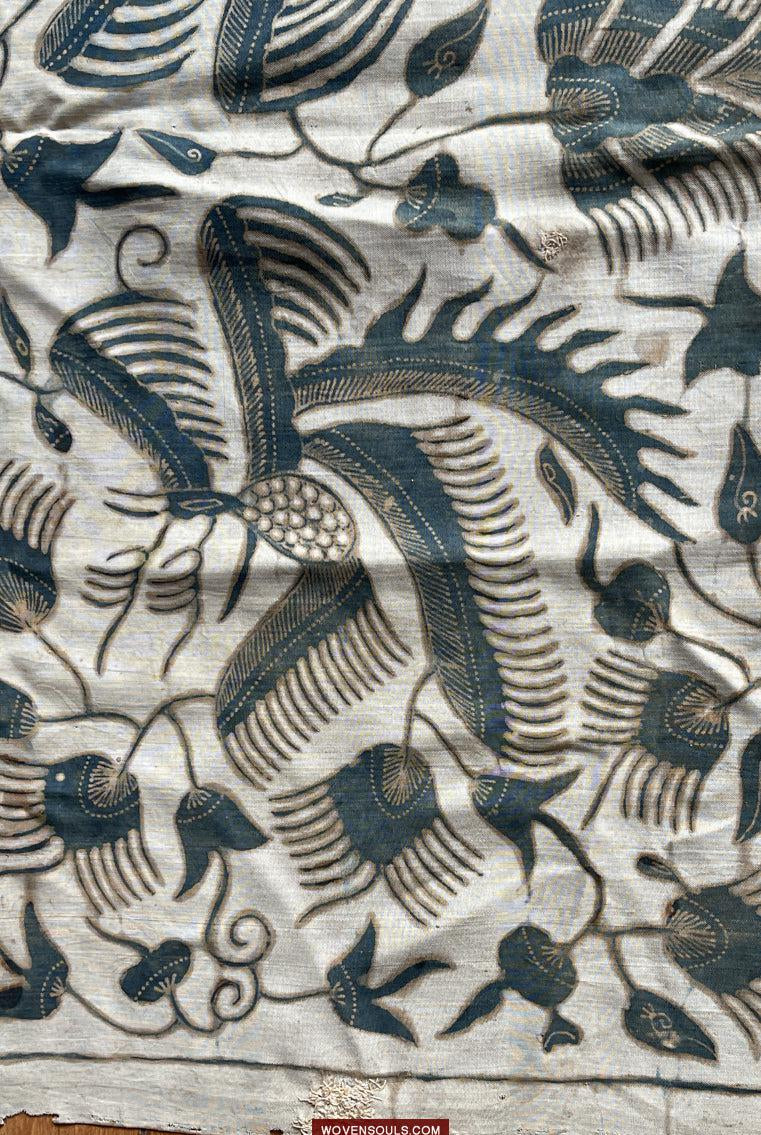 1033 Antique Java Batik Art on Silk Shawl Stole-WOVENSOULS Antique Textiles & Art Gallery