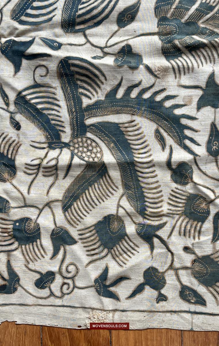 1033 Antique Java Batik Art on Silk Shawl Stole-WOVENSOULS Antique Textiles & Art Gallery
