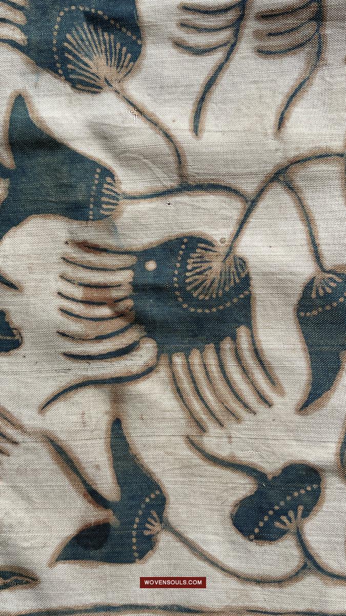 1033 Antique Java Batik Art on Silk Shawl Stole-WOVENSOULS Antique Textiles & Art Gallery