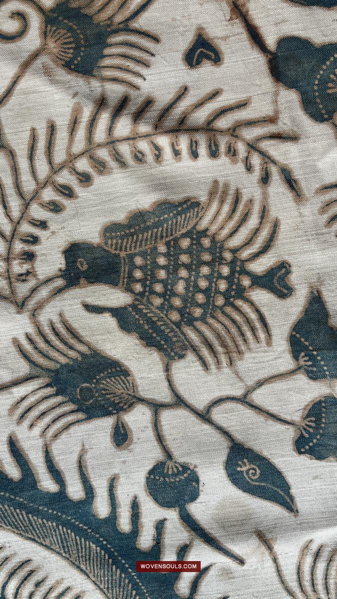 1033 Antique Java Batik Art on Silk Shawl Stole-WOVENSOULS Antique Textiles & Art Gallery