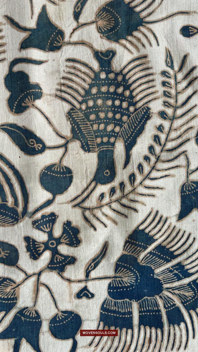 1033 Antique Java Batik Art on Silk Shawl Stole-WOVENSOULS Antique Textiles & Art Gallery