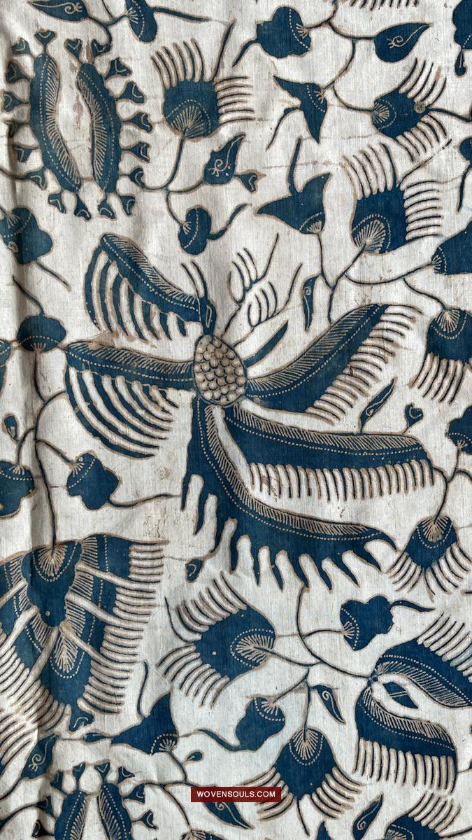 1033 Antique Java Batik Art on Silk Shawl Stole-WOVENSOULS Antique Textiles & Art Gallery