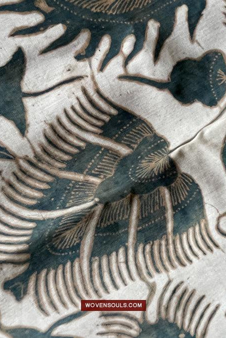 1033 Antique Java Batik Art on Silk Shawl Stole-WOVENSOULS Antique Textiles & Art Gallery