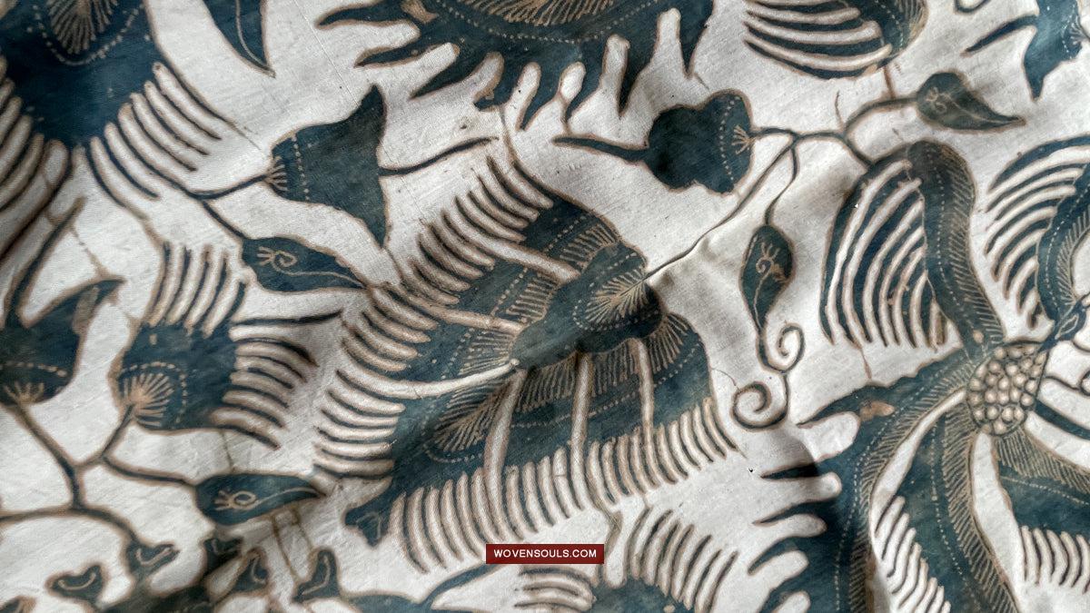 1033 Antique Java Batik Art on Silk Shawl Stole-WOVENSOULS Antique Textiles & Art Gallery