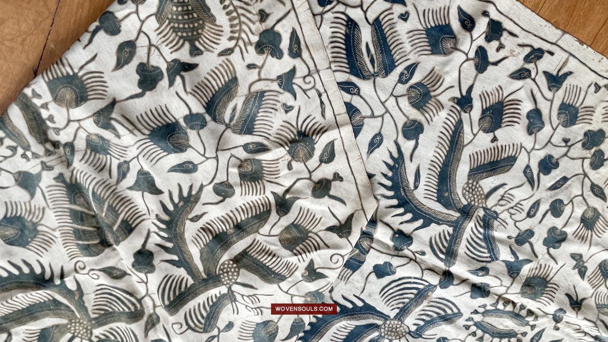 1033 Antique Java Batik Art on Silk Shawl Stole-WOVENSOULS Antique Textiles & Art Gallery