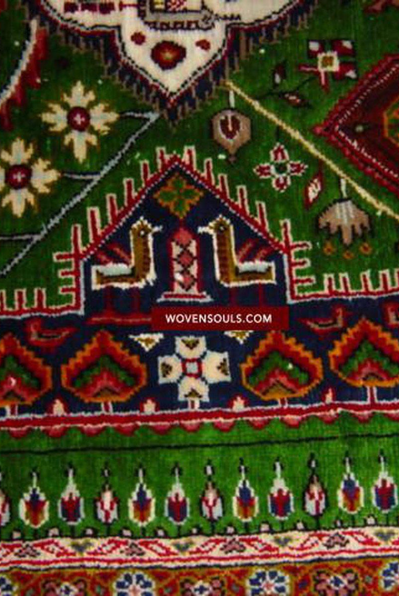 108 VENDU Tapis vert en soie Qum Tapis tissage superfin - avec galerie d'oiseaux-2-WOVENSOULS-Antique-Vintage-Textiles-Art-Décor