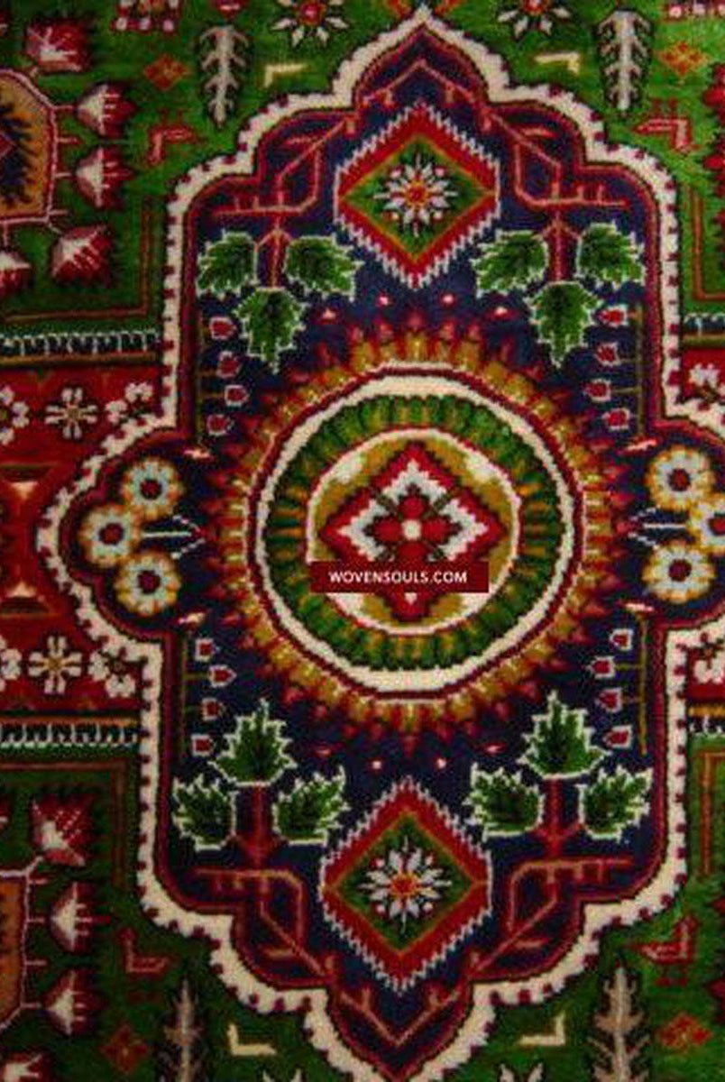 108 VENDU Tapis vert en soie Qum Tapis tissage superfin - avec galerie d'oiseaux-2-WOVENSOULS-Antique-Vintage-Textiles-Art-Décor