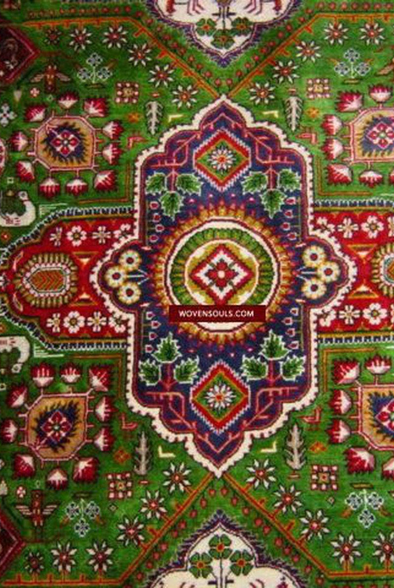 108 VENDU Tapis vert en soie Qum Tapis tissage superfin - avec galerie d'oiseaux-2-WOVENSOULS-Antique-Vintage-Textiles-Art-Décor