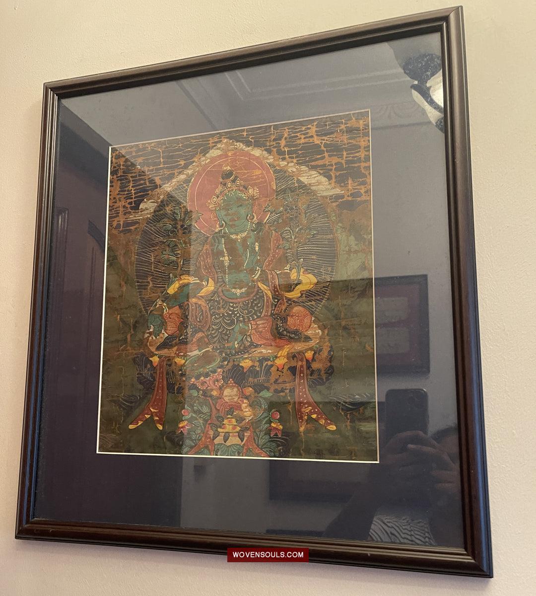 1112 Antique Buddhist Thangka Painting Art, Mongolia-WOVENSOULS Antique Textiles & Art Gallery