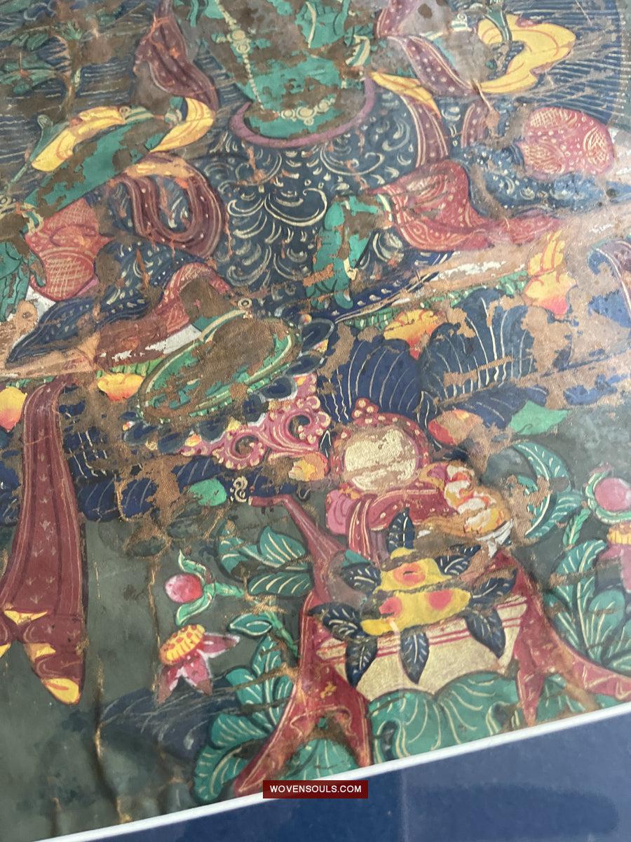 1112 Antique Buddhist Thangka Painting Art, Mongolia-WOVENSOULS Antique Textiles & Art Gallery