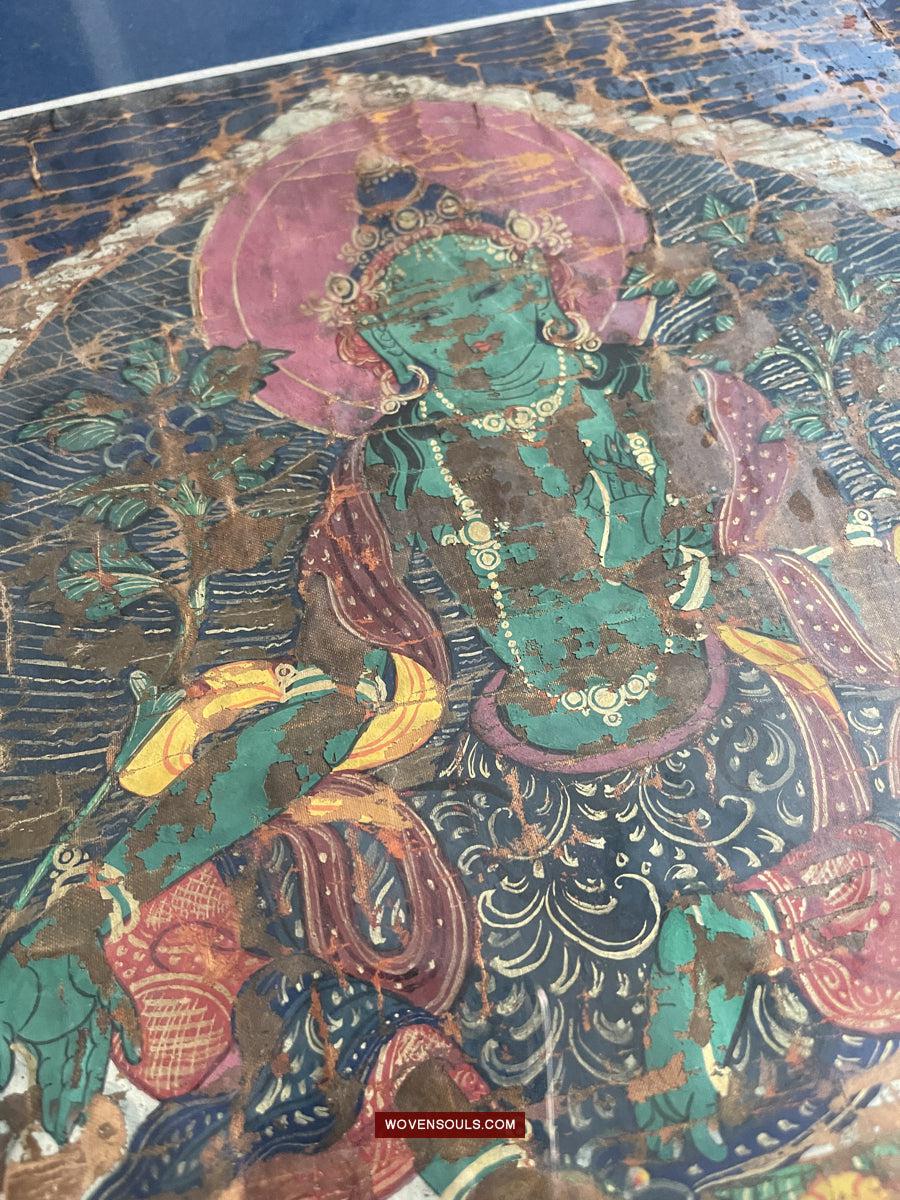 1112 Antique Buddhist Thangka Painting Art, Mongolia-WOVENSOULS Antique Textiles & Art Gallery
