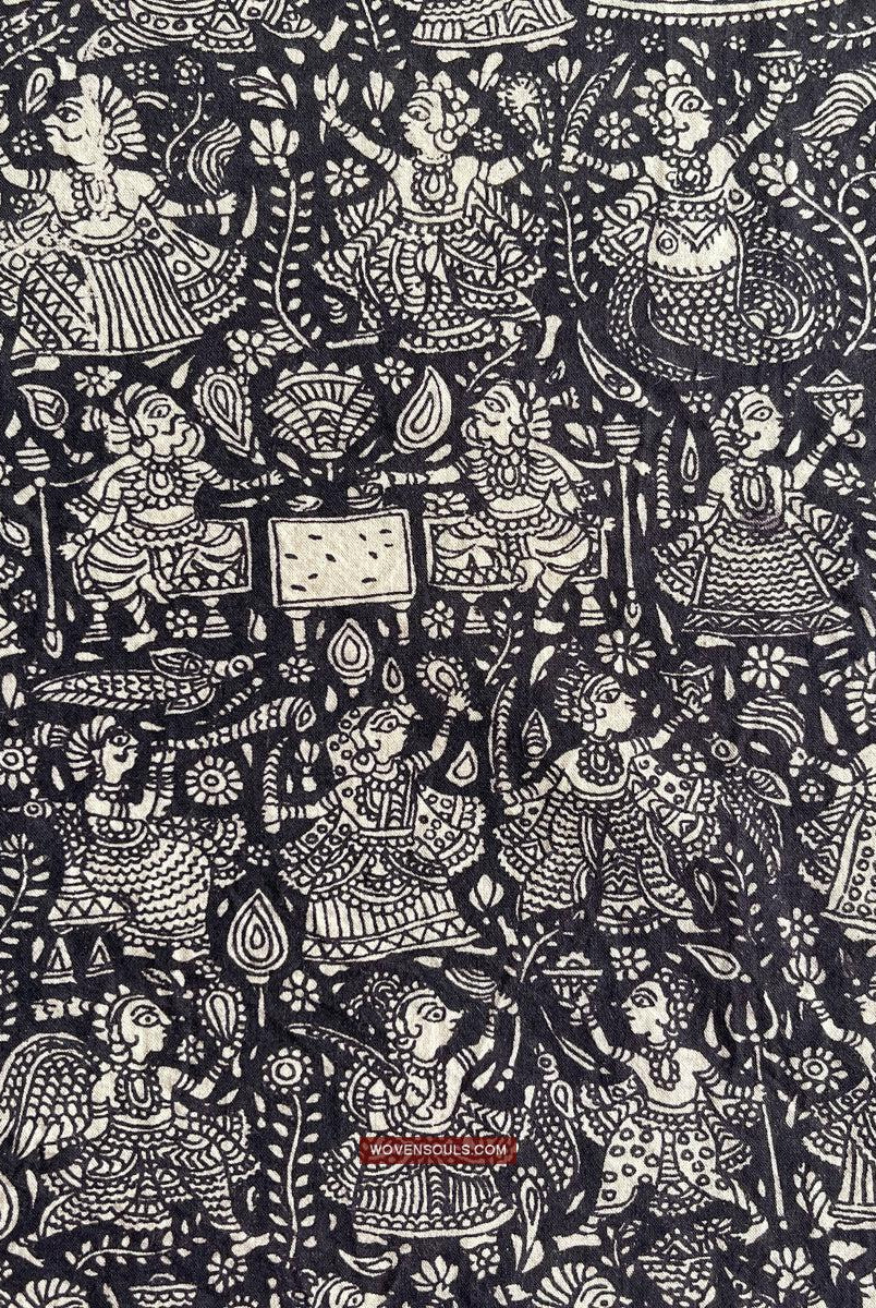 1117 Opera d'arte superfine Kalamkari - Qualità museale-WOVENSOULS Tessuti antichi e Galleria d'arte