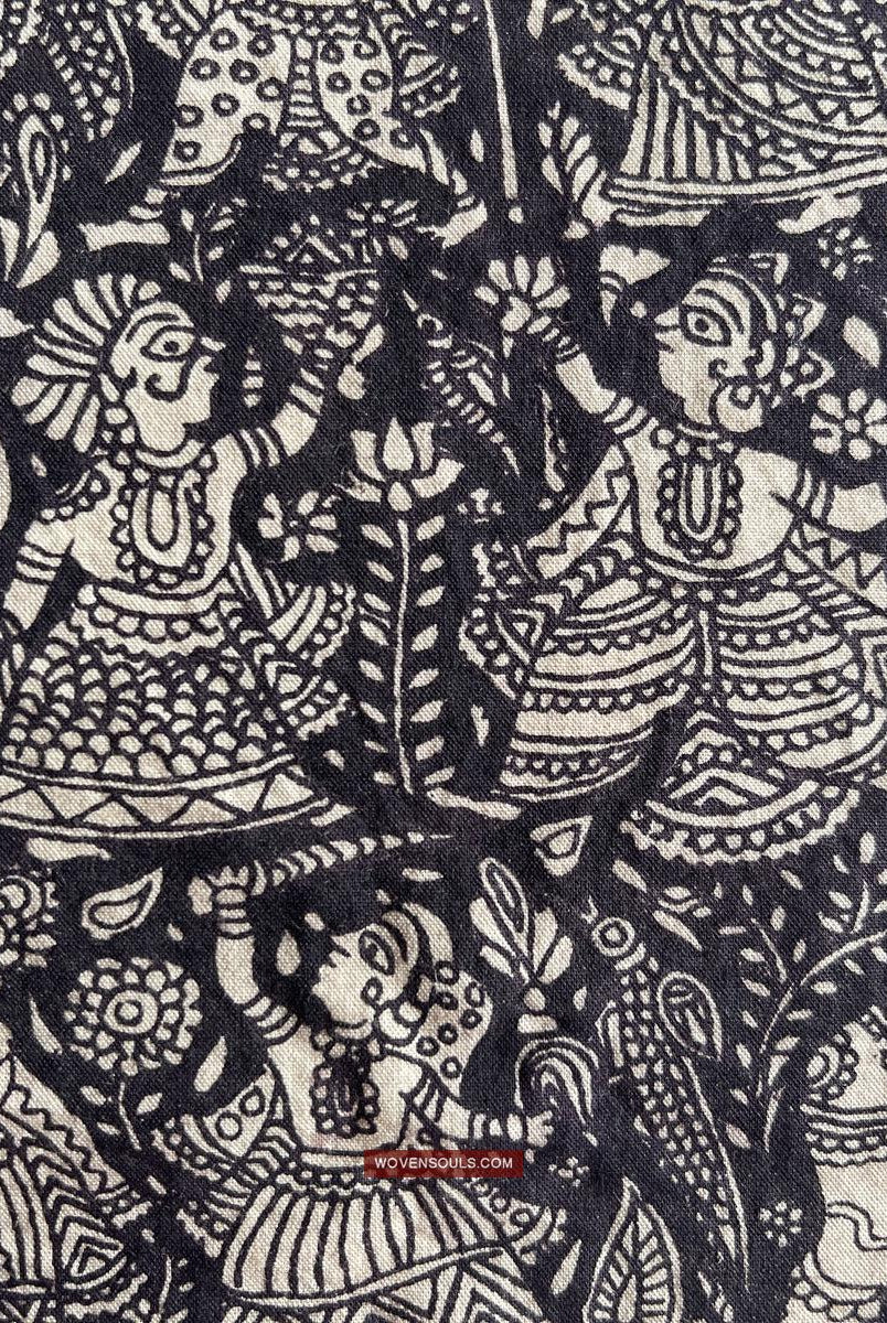 1117 Opera d'arte superfine Kalamkari - Qualità museale-WOVENSOULS Tessuti antichi e Galleria d'arte