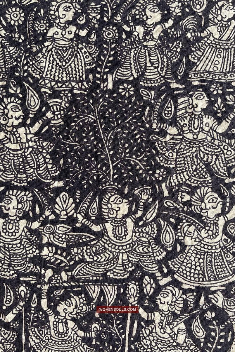 1117 Opera d'arte superfine Kalamkari - Qualità museale-WOVENSOULS Tessuti antichi e Galleria d'arte