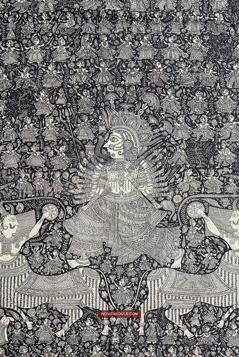 1117 Opera d'arte superfine Kalamkari - Qualità museale-WOVENSOULS Tessuti antichi e Galleria d'arte