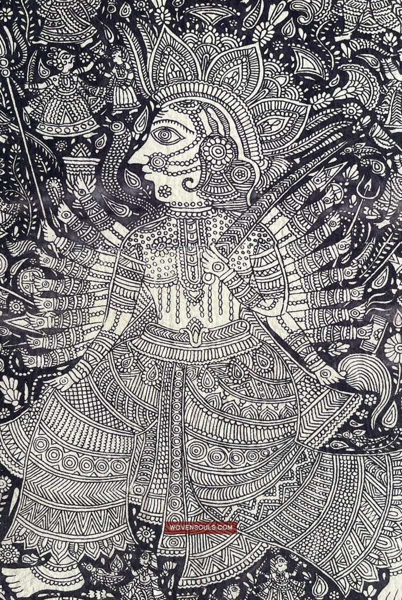 1117 Opera d'arte superfine Kalamkari - Qualità museale-WOVENSOULS Tessuti antichi e Galleria d'arte