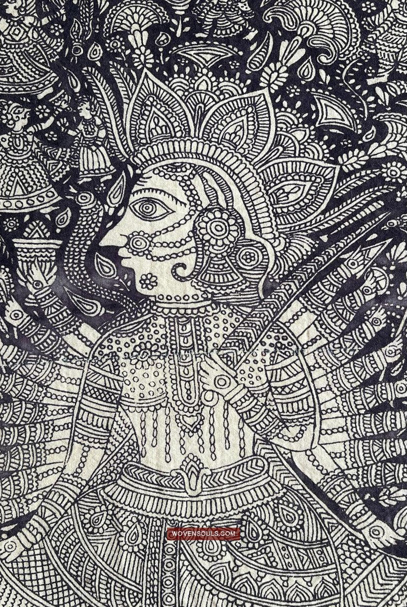 1117 Opera d'arte superfine Kalamkari - Qualità museale-WOVENSOULS Tessuti antichi e Galleria d'arte