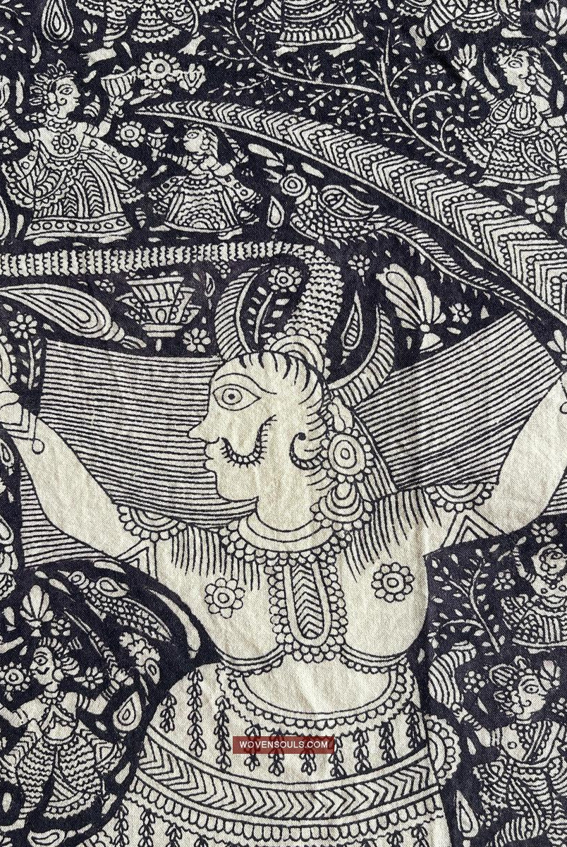 1117 Opera d'arte superfine Kalamkari - Qualità museale-WOVENSOULS Tessuti antichi e Galleria d'arte