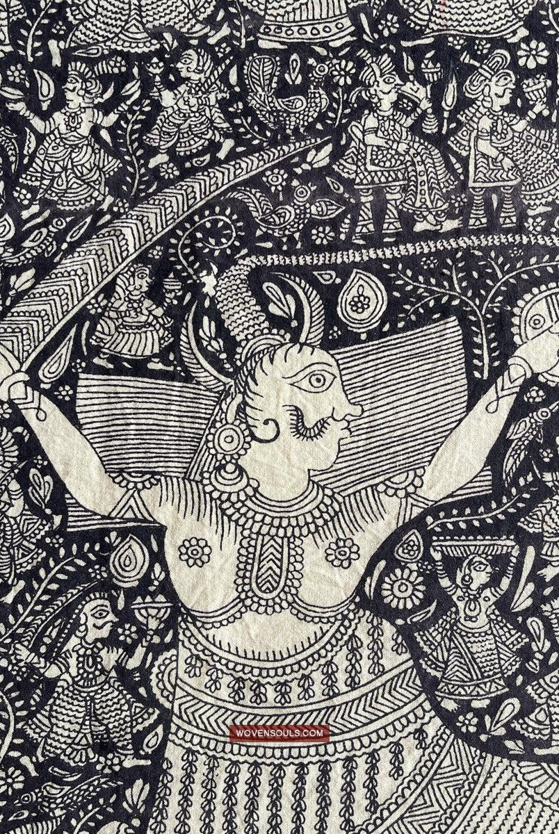 1117 Opera d'arte superfine Kalamkari - Qualità museale-WOVENSOULS Tessuti antichi e Galleria d'arte
