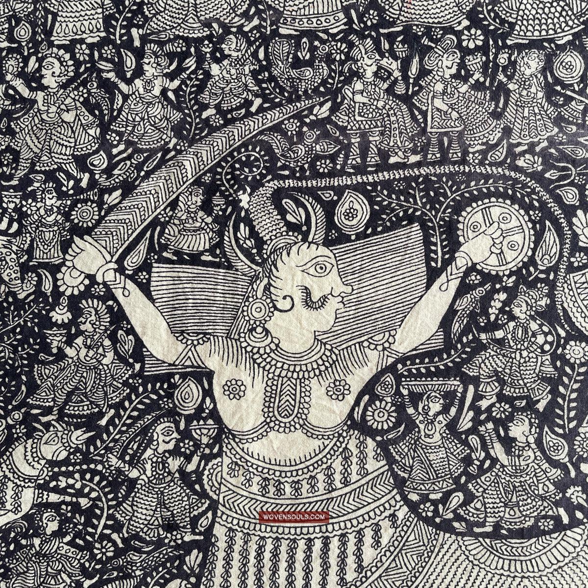 1117 Superfine Kalamkari Artwork - Museum Quality-WOVENSOULS Antique Textiles & Art Gallery