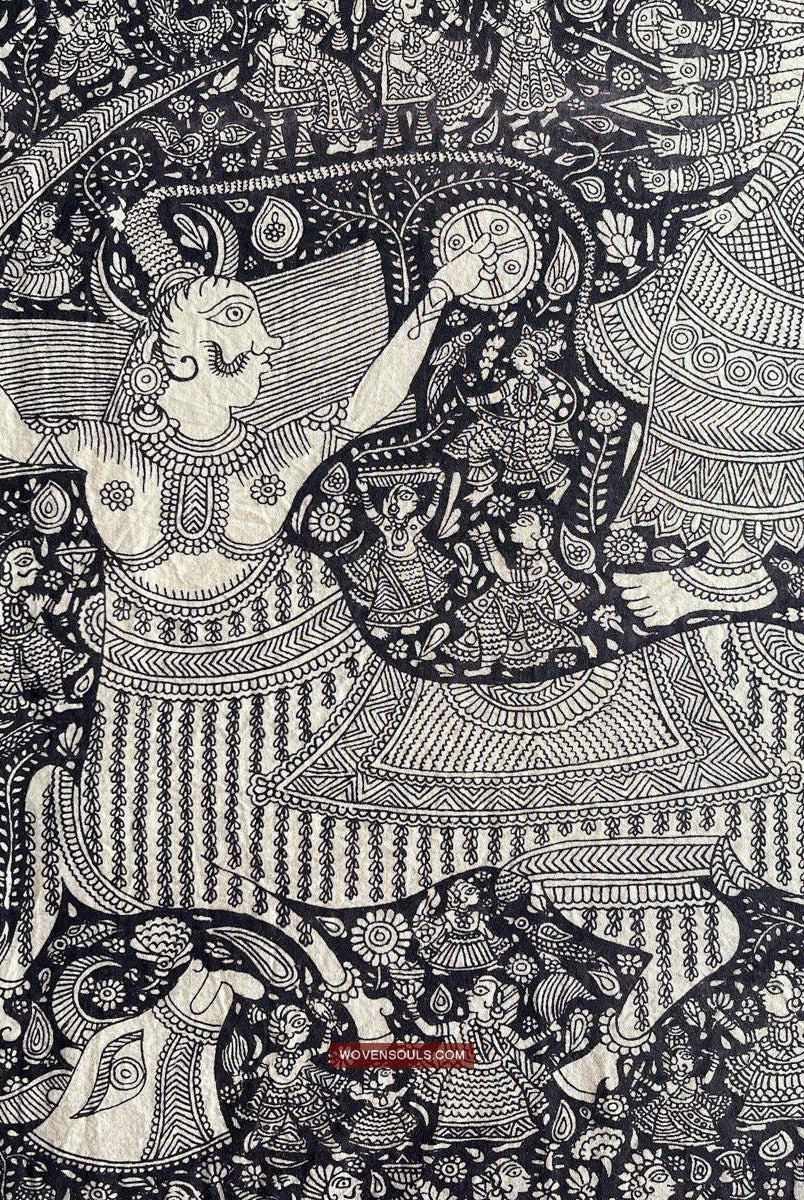 1117 Opera d'arte superfine Kalamkari - Qualità museale-WOVENSOULS Tessuti antichi e Galleria d'arte