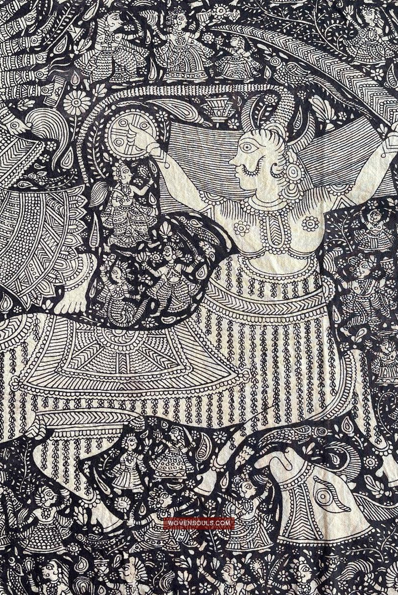 1117 Opera d'arte superfine Kalamkari - Qualità museale-WOVENSOULS Tessuti antichi e Galleria d'arte