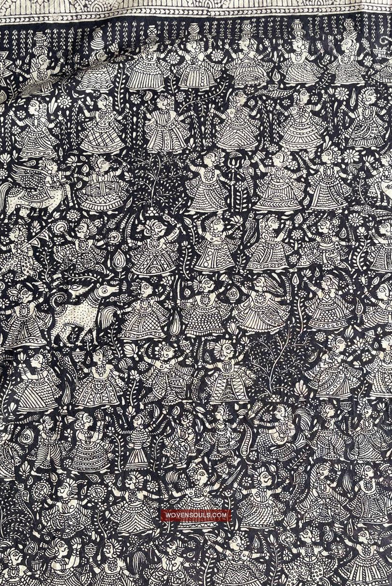 1117 Opera d'arte superfine Kalamkari - Qualità museale-WOVENSOULS Tessuti antichi e Galleria d'arte