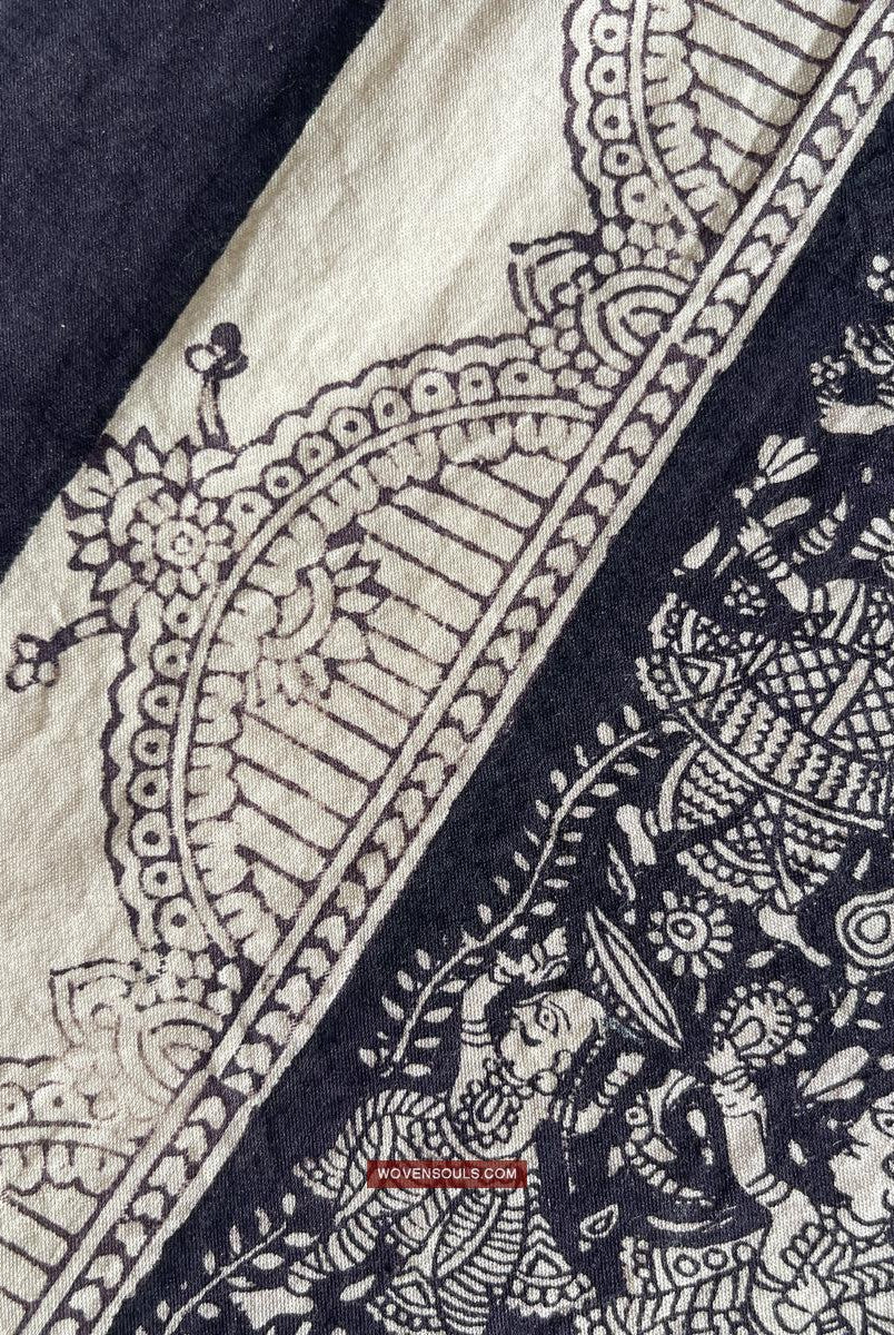 1117 Opera d'arte superfine Kalamkari - Qualità museale-WOVENSOULS Tessuti antichi e Galleria d'arte