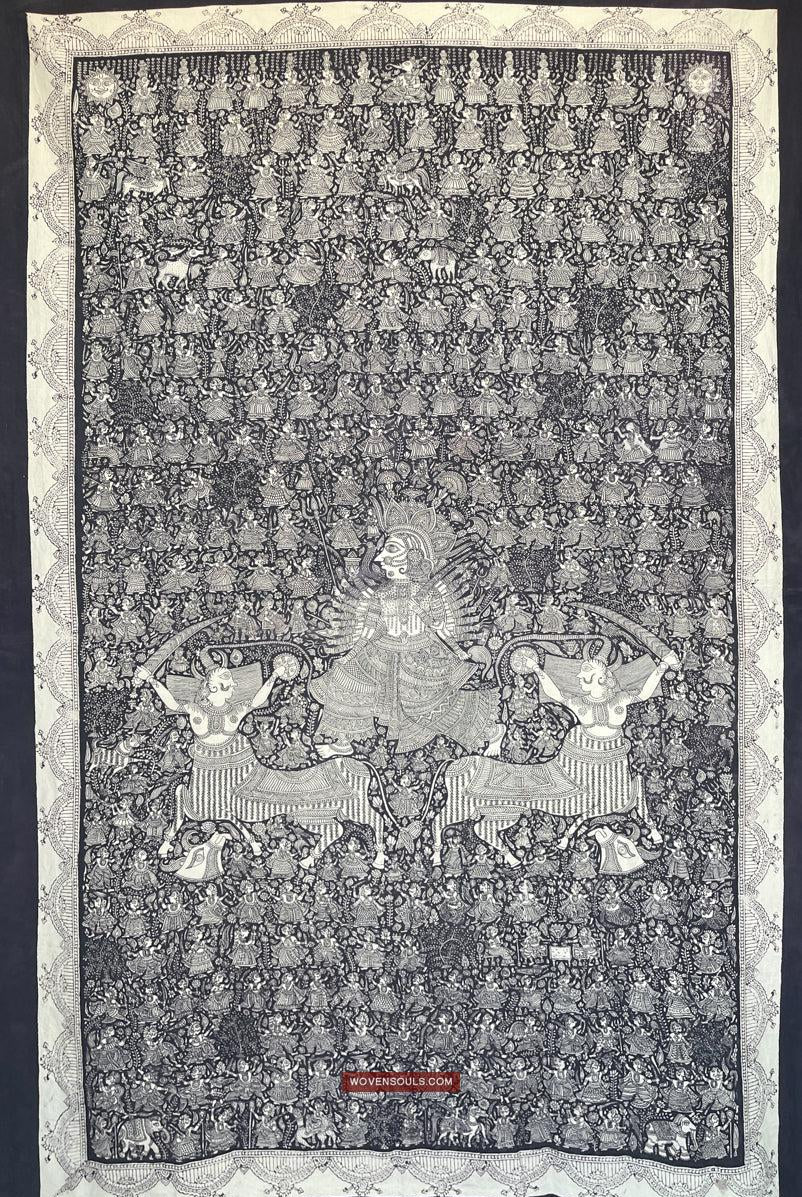 1117 Opera d'arte superfine Kalamkari - Qualità museale-WOVENSOULS Tessuti antichi e Galleria d'arte
