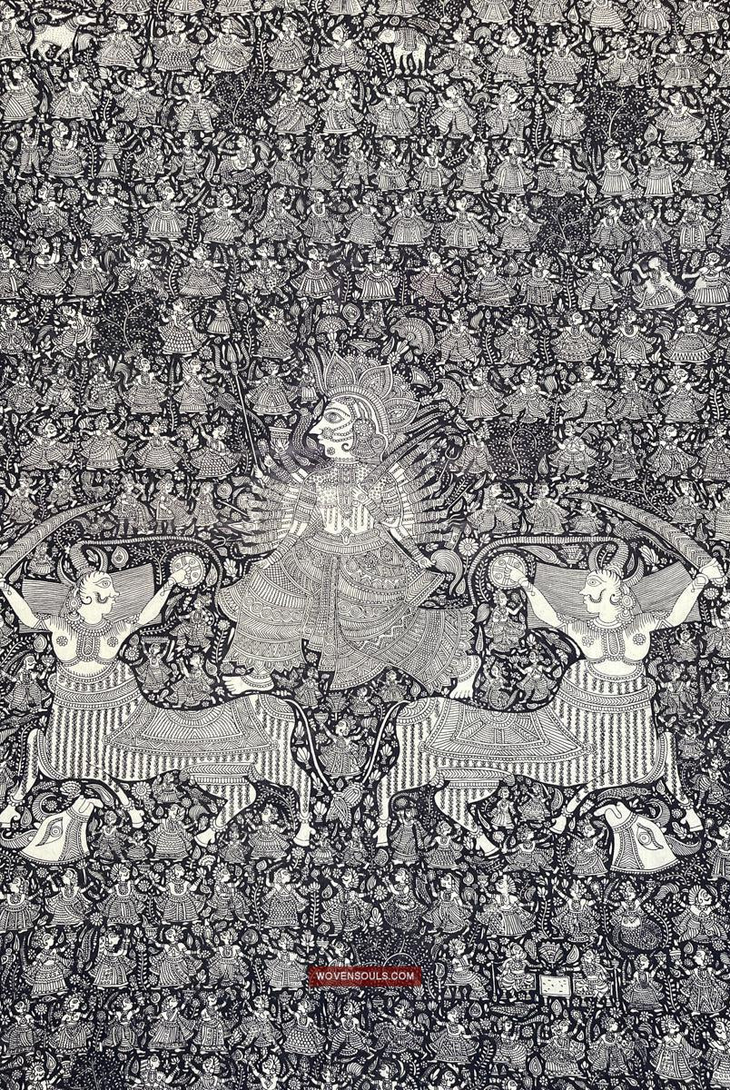 1117 Opera d'arte superfine Kalamkari - Qualità museale-WOVENSOULS Tessuti antichi e Galleria d'arte