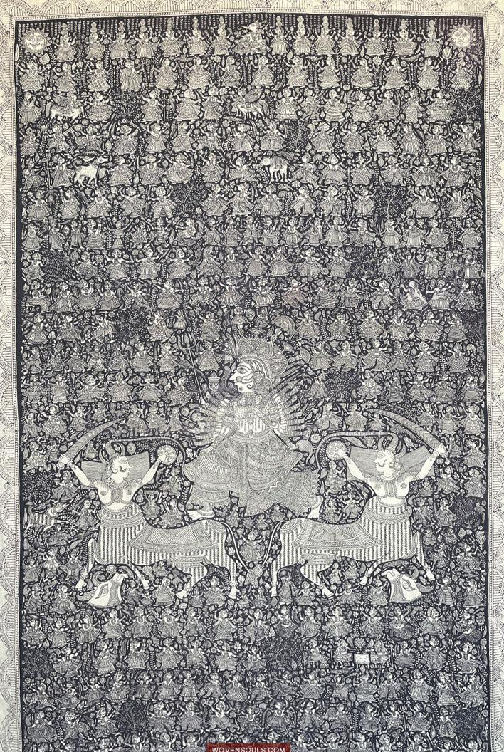 1117 Opera d'arte superfine Kalamkari - Qualità museale-WOVENSOULS Tessuti antichi e Galleria d'arte