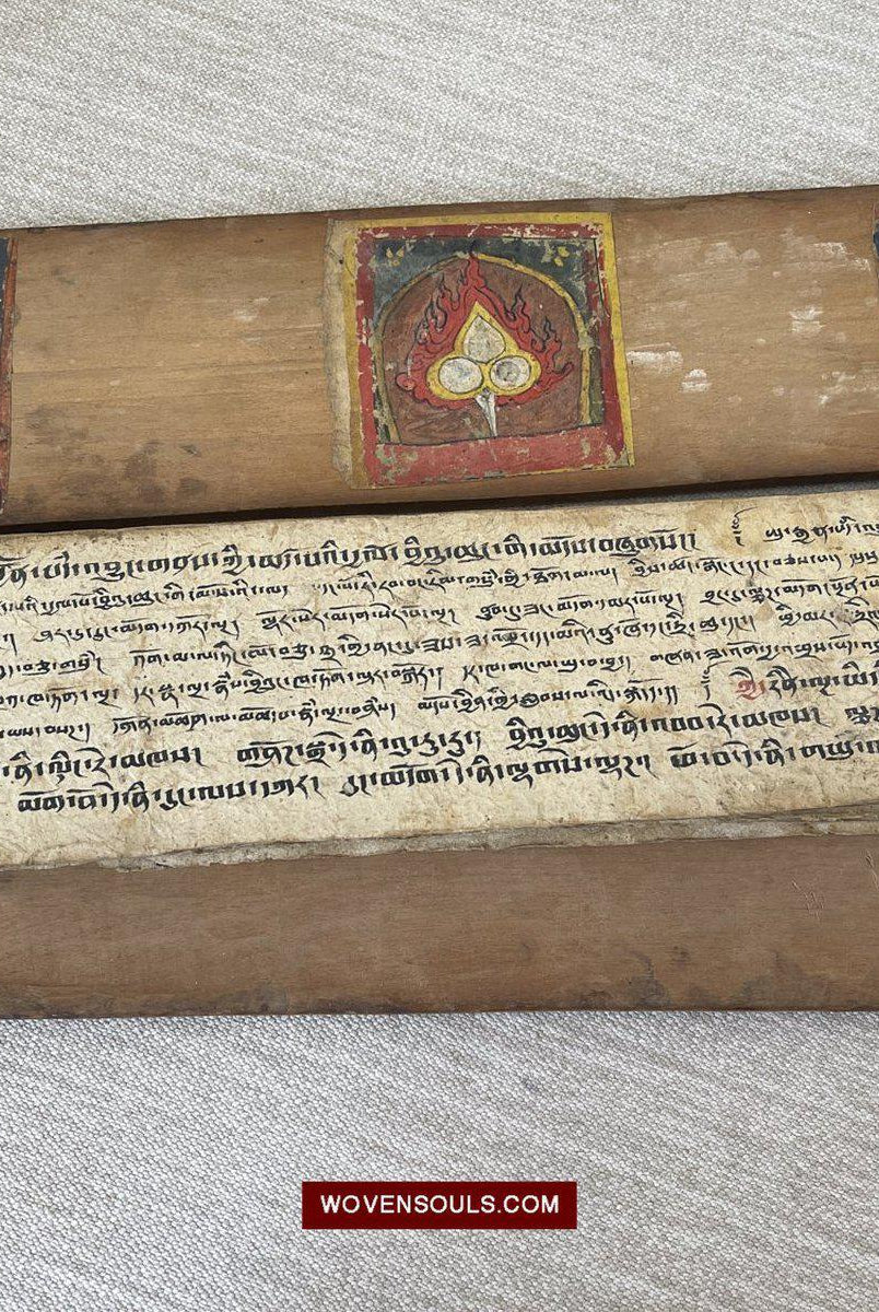 1139 Antique Tibetan Buddhist Manuscript with Covers-WOVENSOULS-Antique-Vintage-Textiles-Art-Decor