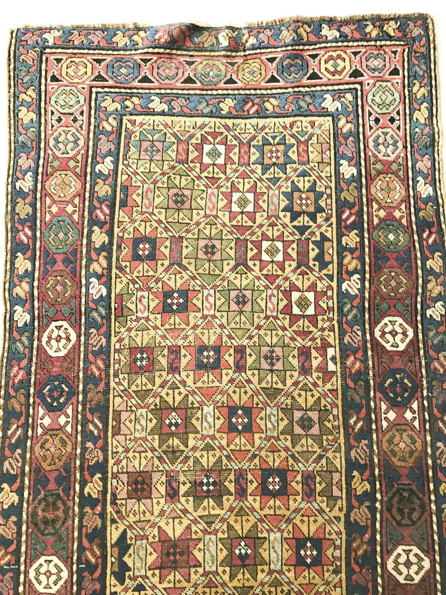 115 Antique Star Lattice Gendge Rug - Gallery-2-WOVENSOULS Antique Textiles & Art Gallery