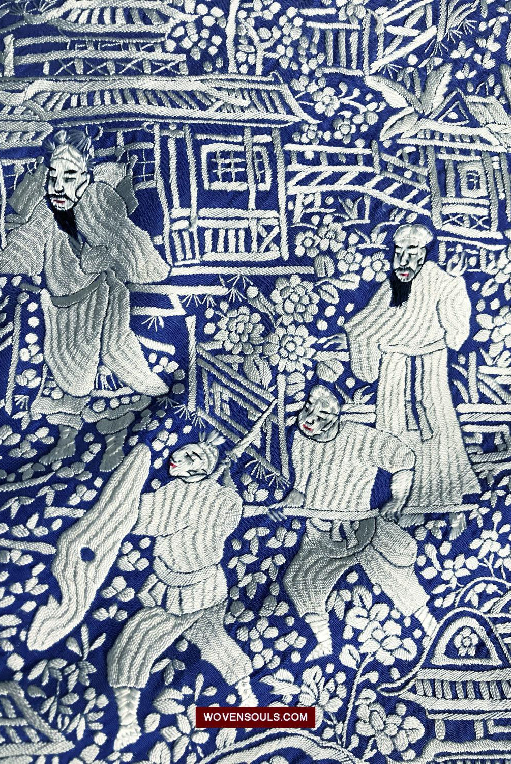 1252 Antique Double Sided Embroidery Manila Manton - Cantonese Embroidery - Warriors-WOVENSOULS Antique Textiles & Art Gallery