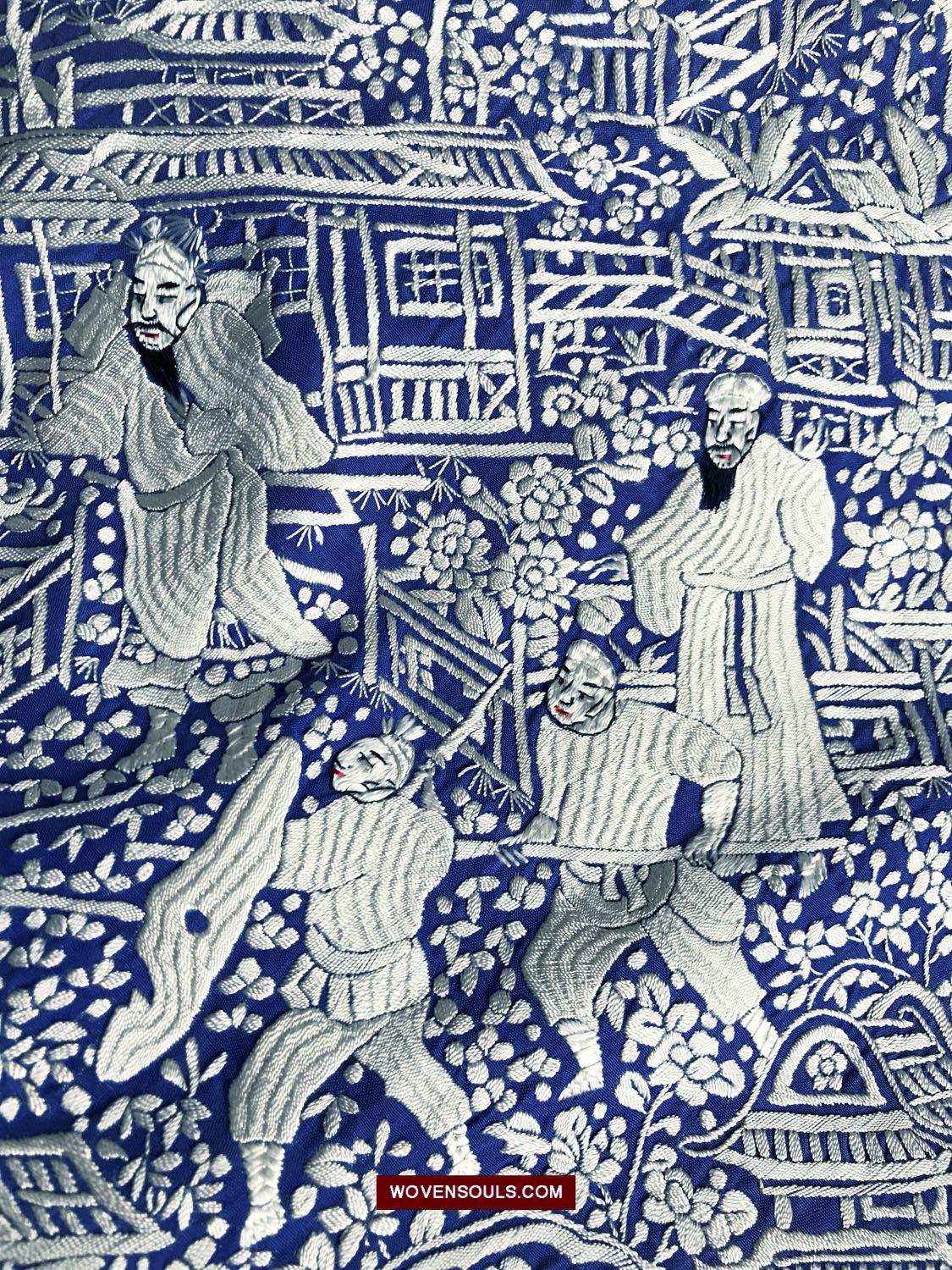 1252 Antique Double Sided Embroidery Manila Manton - Cantonese Embroidery - Warriors-WOVENSOULS Antique Textiles & Art Gallery
