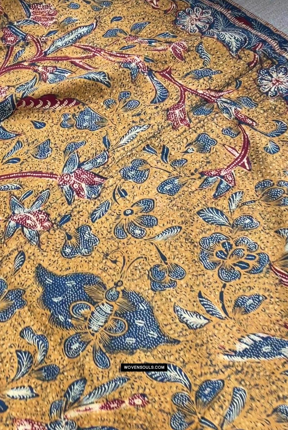 1304 SOLD Signed Antique Batik Tiga Negeri Textile Art from Indonesia - Butterflies-WOVENSOULS Antique Textiles & Art Gallery