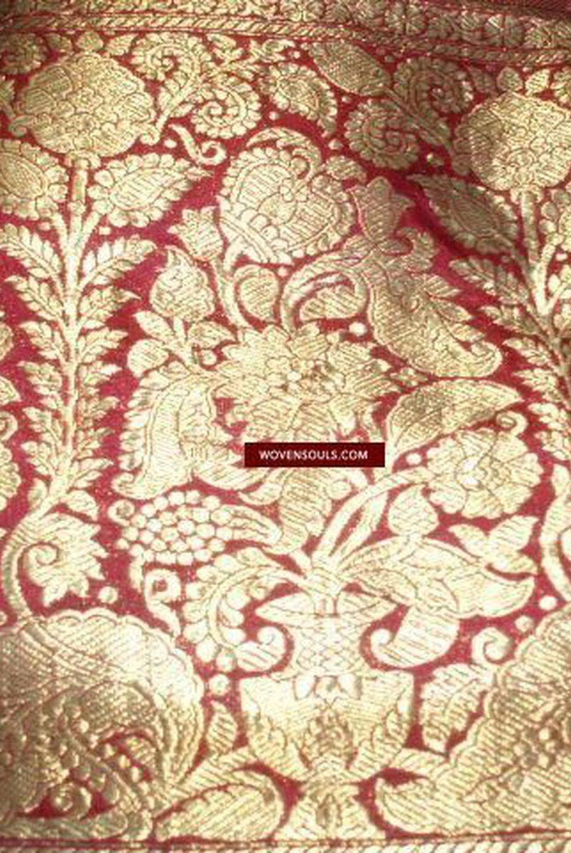 131 Real Zari Bridal Saree Fragment with woven Blessing Inscription - SOLD-WOVENSOULS-Antique-Vintage-Textiles-Art-Decor