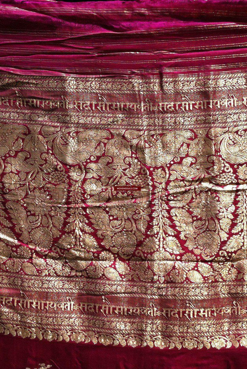 131 Real Zari Bridal Saree Fragment with woven Blessing Inscription - SOLD-WOVENSOULS-Antique-Vintage-Textiles-Art-Decor