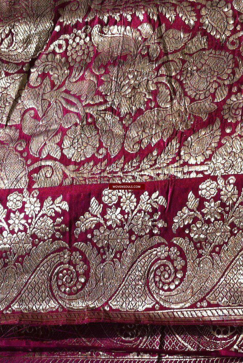 131 Real Zari Bridal Saree Fragment with woven Blessing Inscription - SOLD-WOVENSOULS-Antique-Vintage-Textiles-Art-Decor