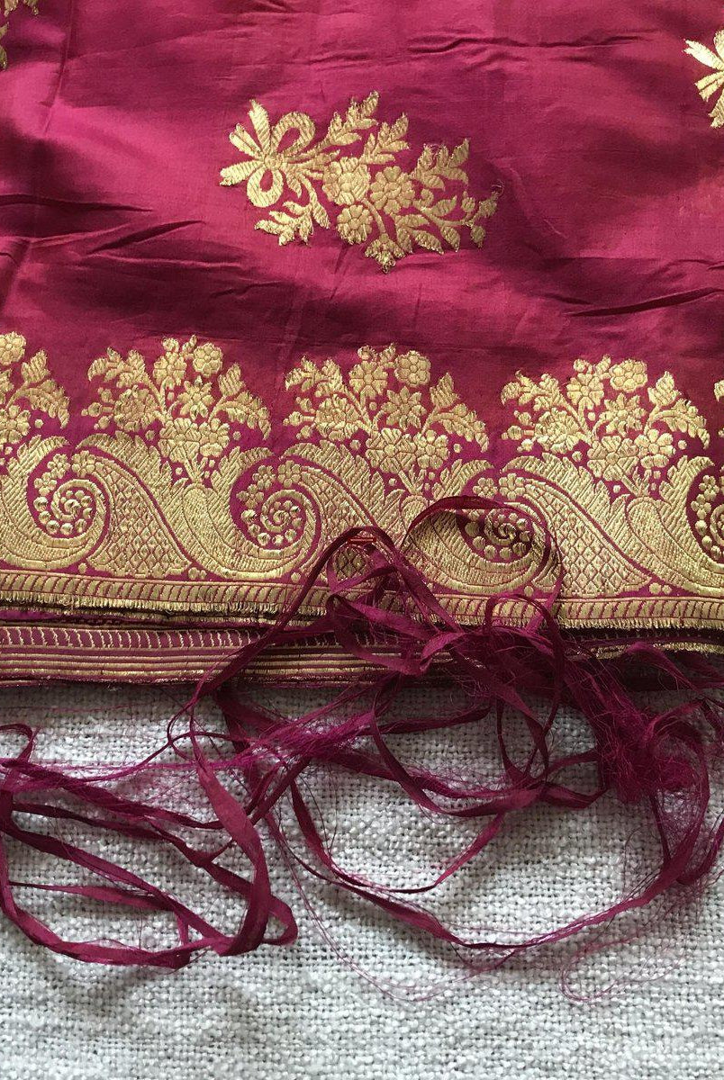 131 Real Zari Bridal Saree Fragment with woven Blessing Inscription - SOLD-WOVENSOULS-Antique-Vintage-Textiles-Art-Decor