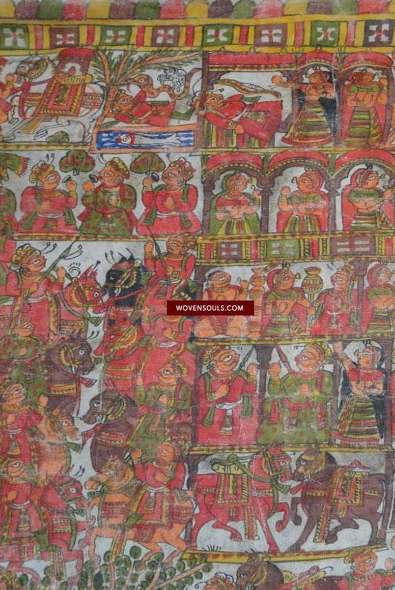 135 dipinti antichi completi di Pabuji ki Phad-WOVENSOULS-Arredamento artistico-tessile-vintage-antico