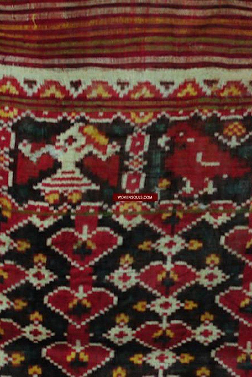 137 SOLD Old Weaver's Heirloom Patan Patola Double Ikat Sari Fragment - A-WOVENSOULS-Antique-Vintage-Textiles-Art-Decor