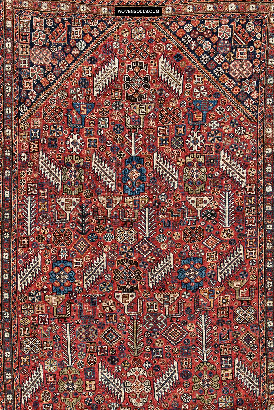 1388 The Wovensouls Peacock Shekarlou Shekarlu Qashqai Rug-WOVENSOULS Antique Textiles & Art Gallery